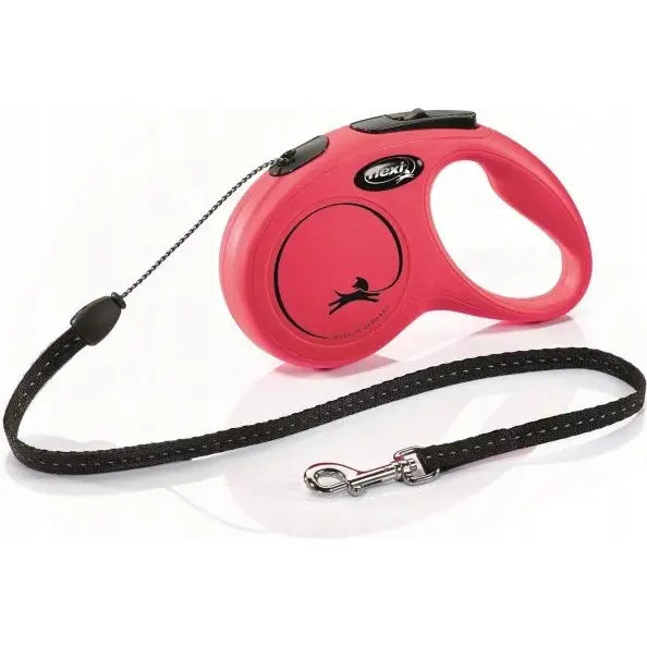 Flexi Bånd Svart Design 5M S i rosa, uttrekkbar hundelenke med sort bånd og sølvkrok, sidevisning mot hvit bakgrunn.