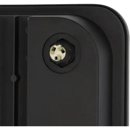 Flomlys LED JARO, detalj av sort hjørne med stjerneskrue og matt, avrundet overflate.