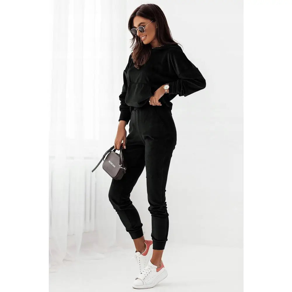 Fløyels Tracksuit-sett med Hette for Kvinner Svart One-size