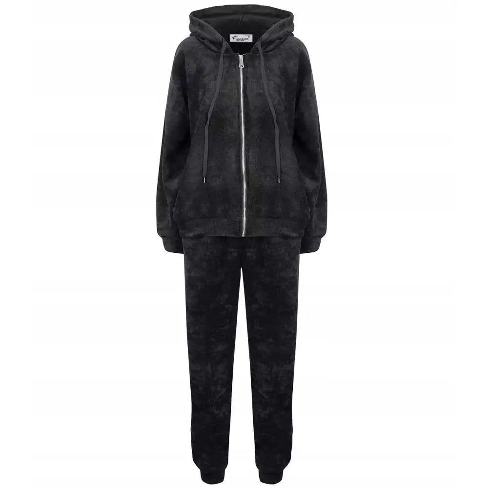 Fløyelsdress Sett Bukser Hettegenser med Glidelås Varm Dame Unisize