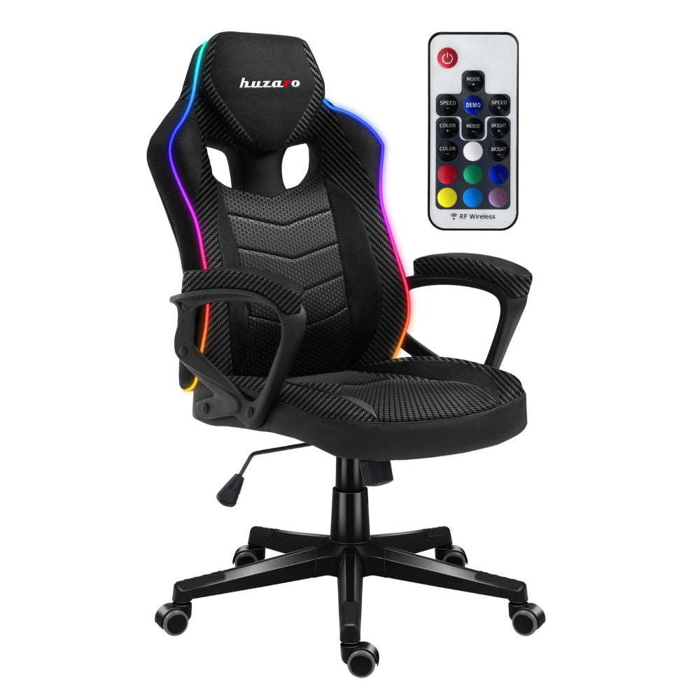 Huzaro Force 2.5 Karbon RGB Mesh gamingstol forfra med RGB-lys tent