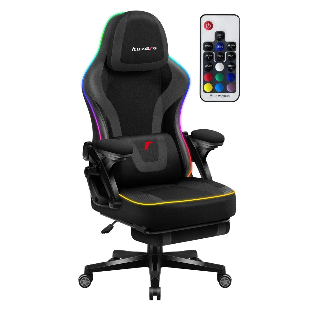 Huzaro Force 4.6 svart gamingstol med RGB LED-belysning – frontvisning