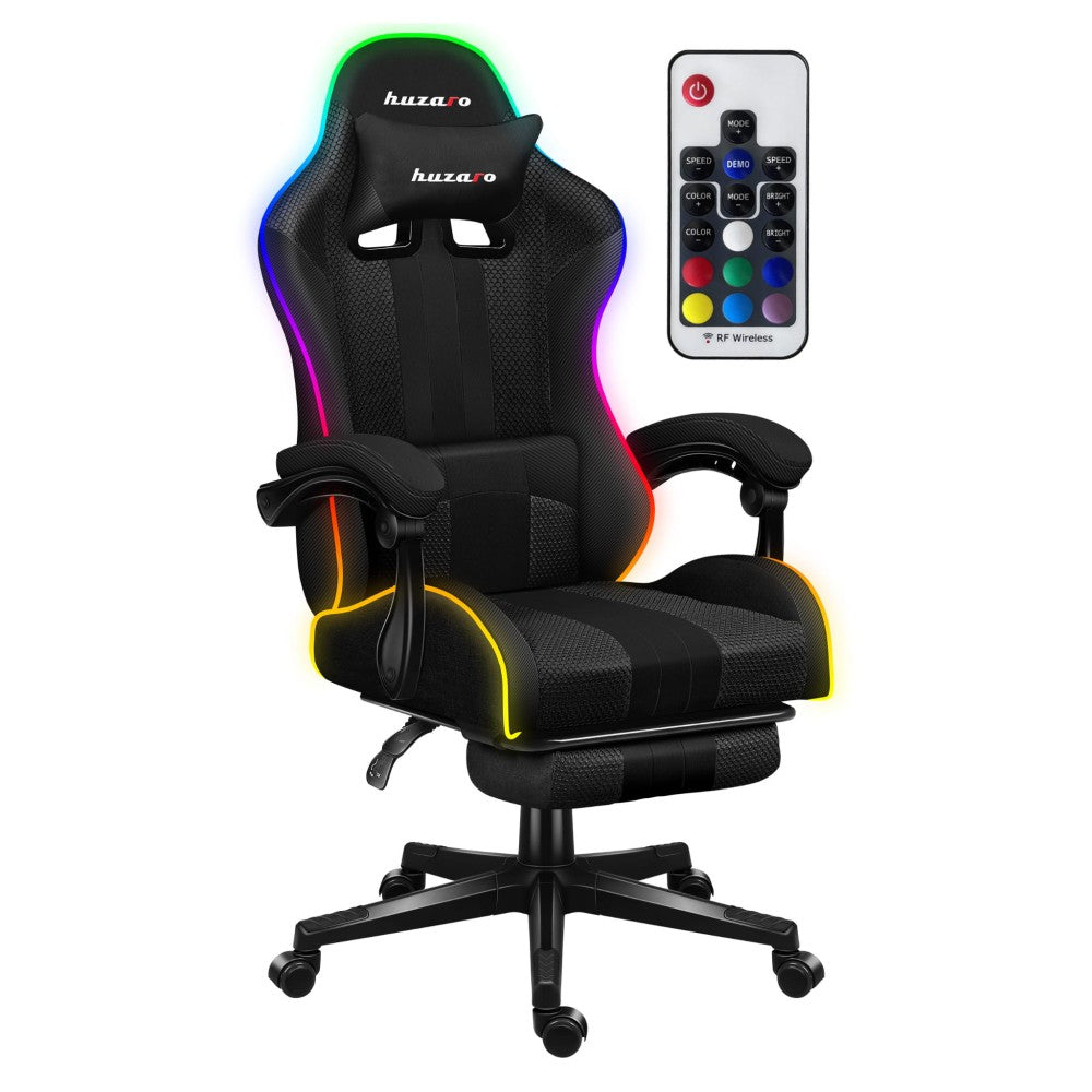 Huzaro Force 4.7 RGB Mesh gamingstol med RGB-belysning aktivert i mørkt rom