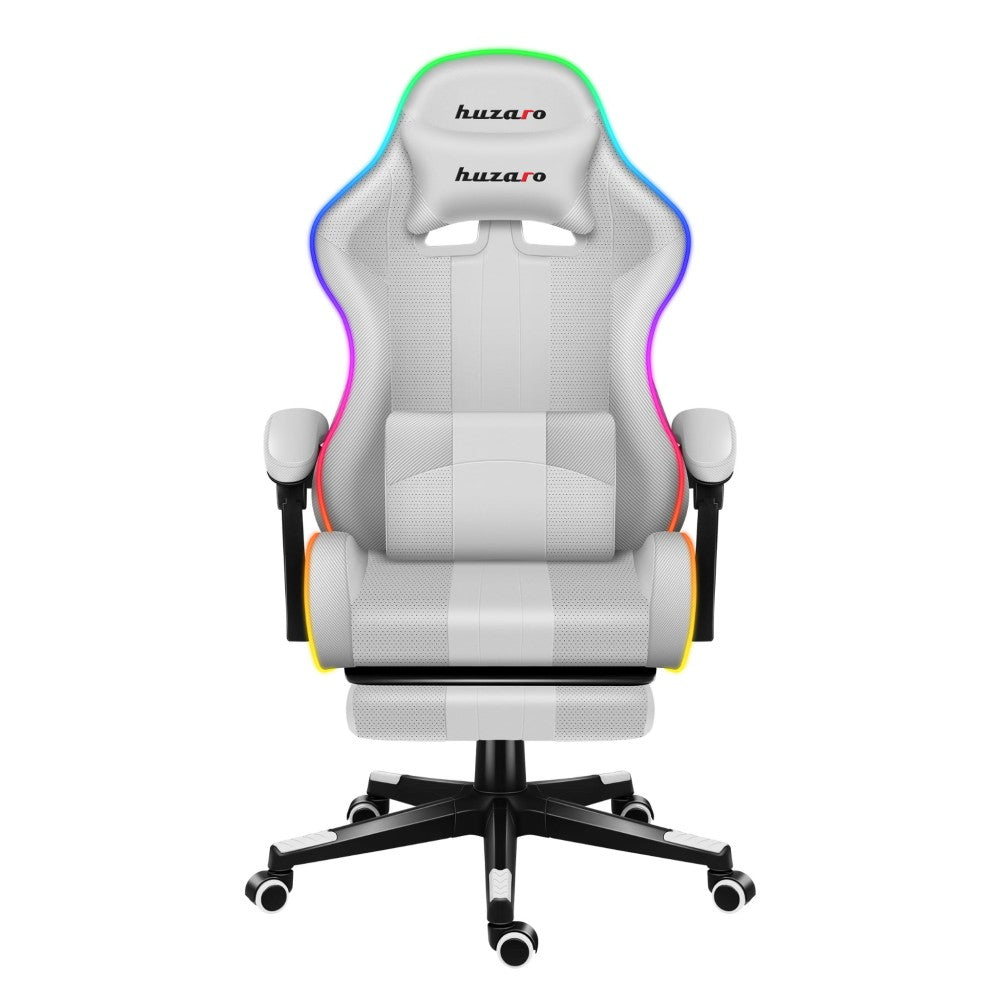 Huzaro Force 4.7 hvit gamingstol – sidevisning med fotstøtte uttrukket