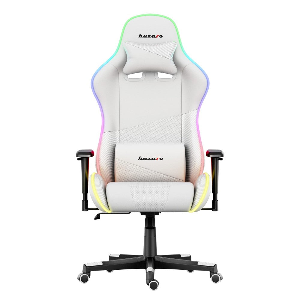 Huzaro Force 6.2 Hvit RGB – hvit stålramme og RGB-lys tent, sidevisning