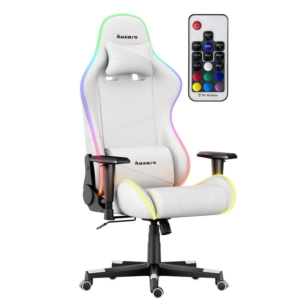 Huzaro Force 6.2 Hvit RGB gamingstol med RGB LED-belysning, forfra