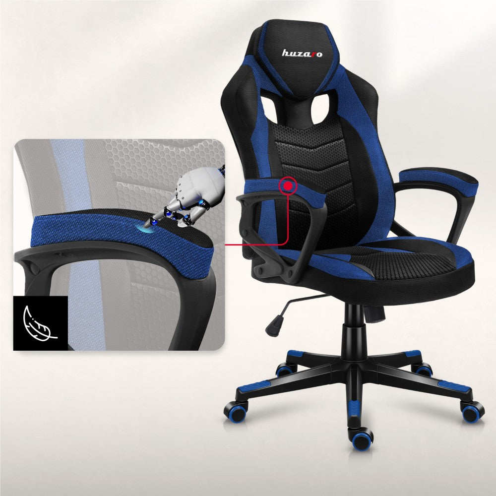 Polyuretan-gummihjul på Huzaro Force 2.5 blå gamingstol