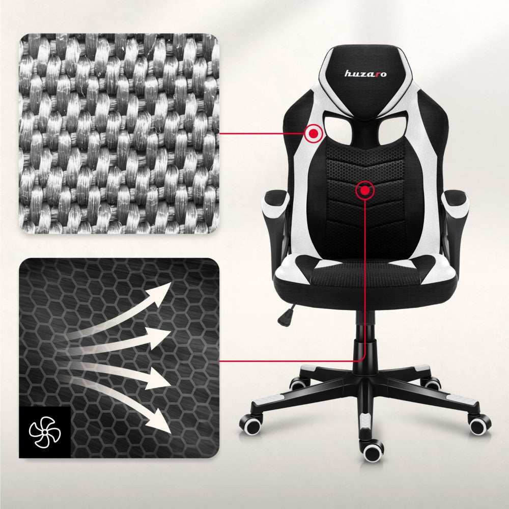 Hvit gamingstol Huzaro Force 2.5 Mesh sett bakfra