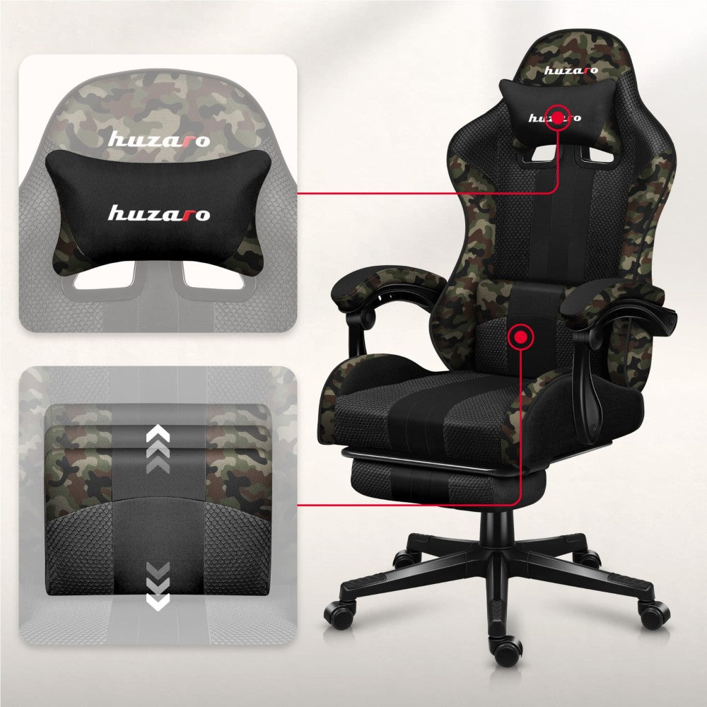 Nakkepute og korsryggpute på Huzaro Force 4.7 Camo gamingstol