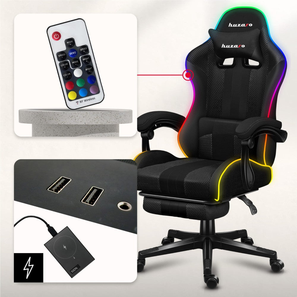 Pustende mesh-rygg på Huzaro Force 4.7 RGB Mesh sett bakfra