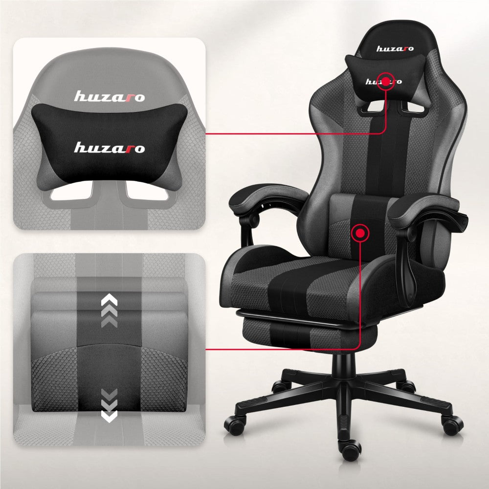 Nakkepute og korsryggpute på Huzaro Force 4.7 Grå Mesh gamingstol