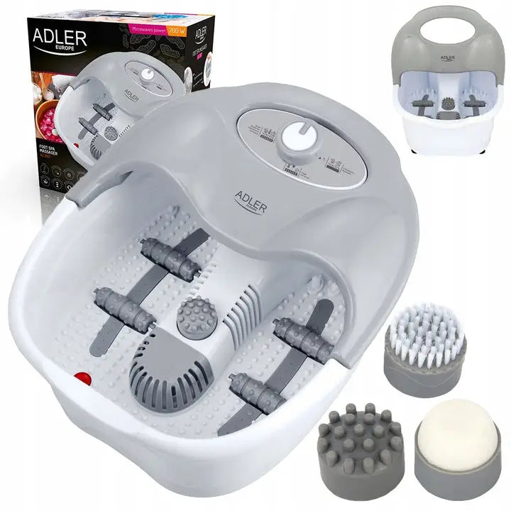Fotmassasjeapparat med vann, toppvisning som fremhever massasjevalser, knotter og teksturert bunn.