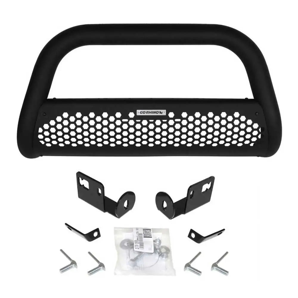 Lysbøyle Go Rhino RC2 til Dodge RAM 1500 DS, svart frontbøyle med netting og monteringssett.