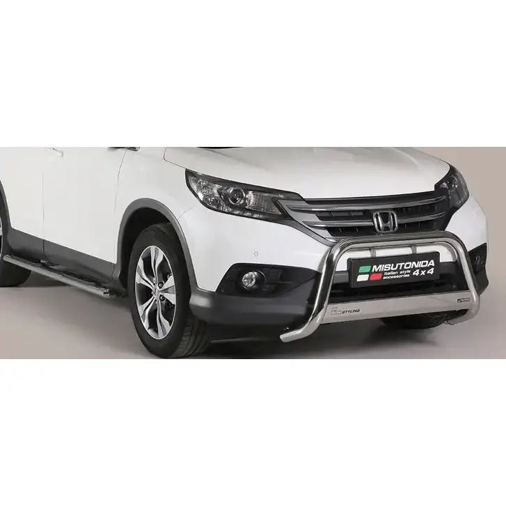 Frontbøyle Honda CR-V 12-15 medium mark montert på hvit SUV med ståldetaljer foran.