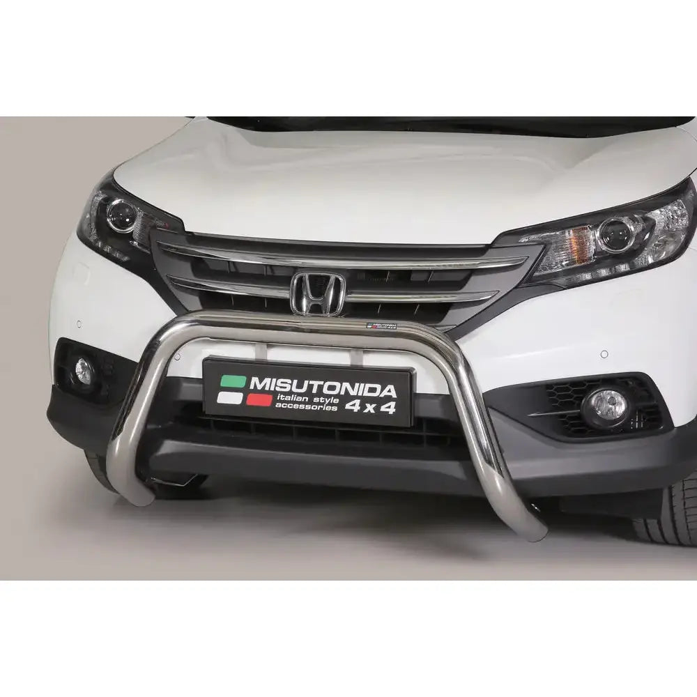 Frontbøyle Honda CR-V 12-15 EC Godkjent Super Bar montert foran på hvit SUV, sett rett forfra.