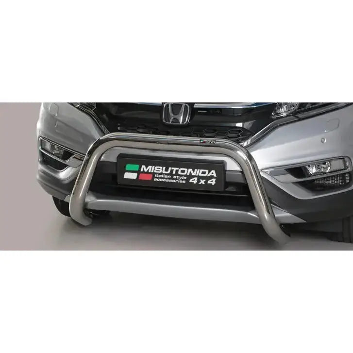 Frontbøyle Honda CR-V 16-18 Super Bar i metall montert foran på grå SUV, sett forfra.