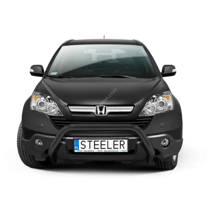 Kufanger til Honda CRV 06-09 i sort stål montert foran grill og skilt på svart SUV.