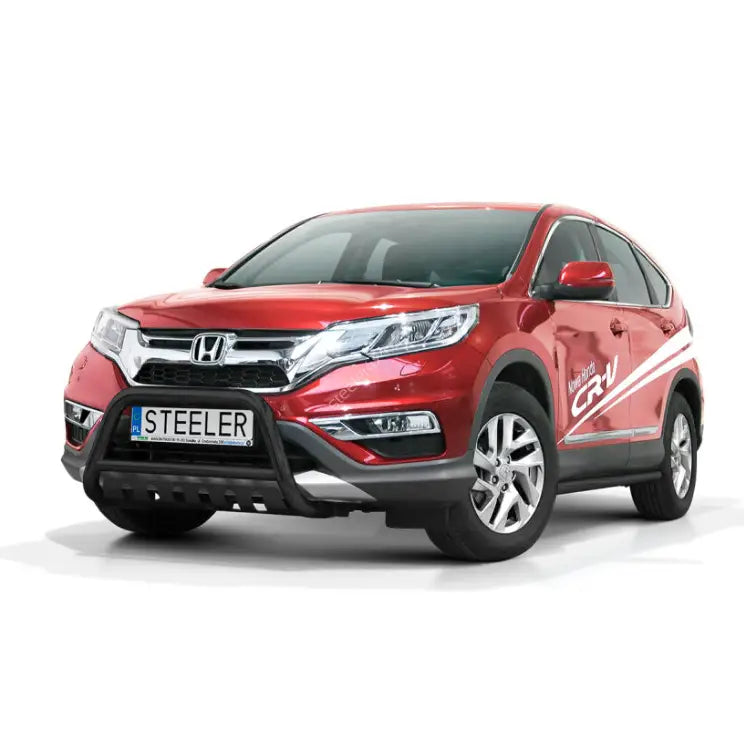 Kufanger på Honda CRV 12-18, svart metall foran på rød SUV med sølvfelger, hvit bakgrunn.