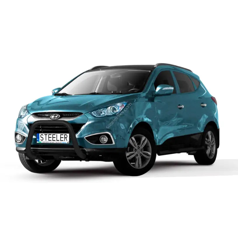 Kufanger på Hyundai Ix35 09-15 montert foran på turkis SUV med sølvfelger og mørke ruter.