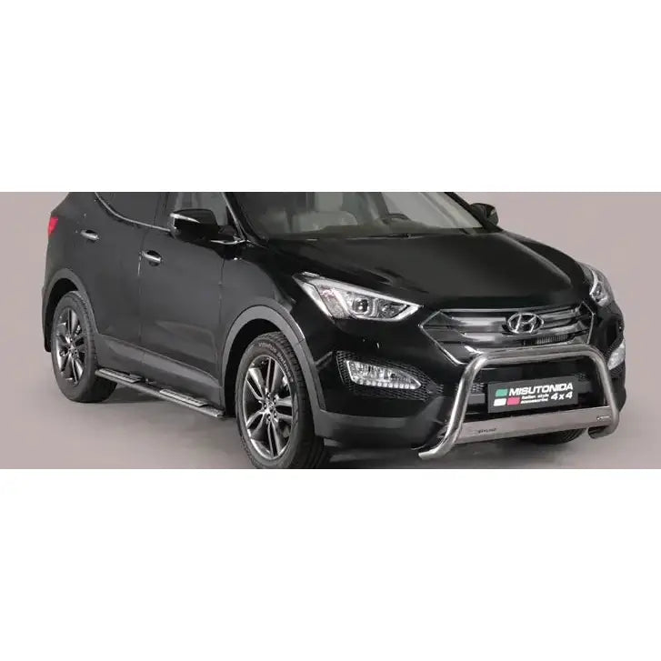 Frontbøyle Hyundai Santa Fe 12-18 EC godkjent medium mark montert på svart SUV med kufanger.