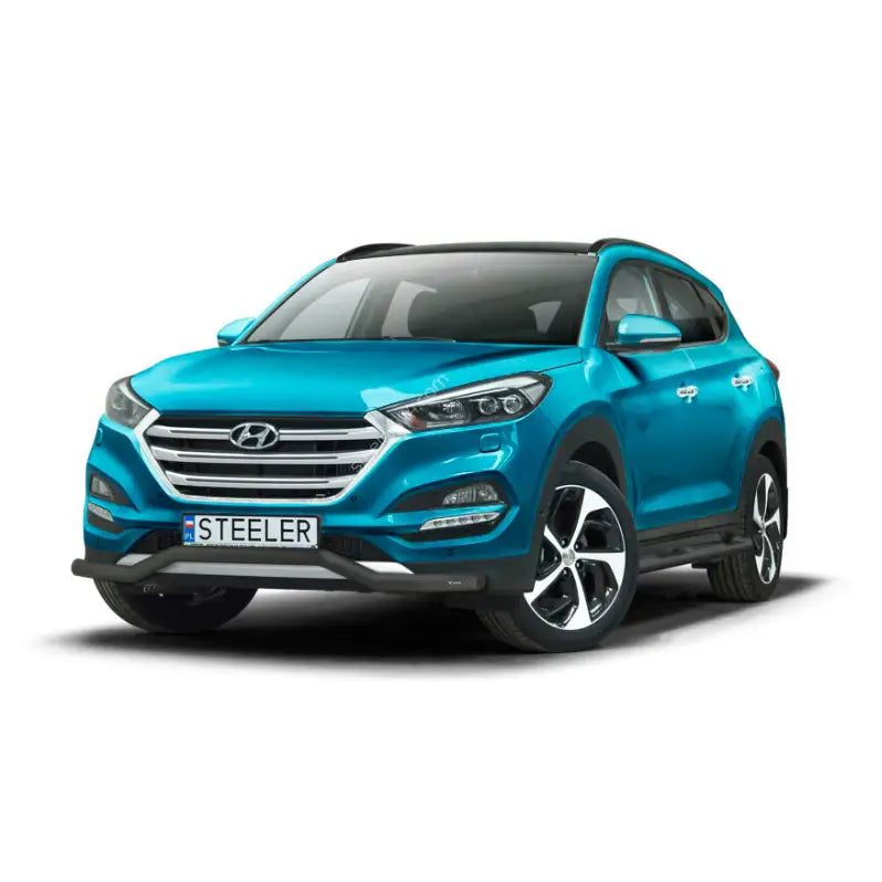 Kufanger på Hyundai Tucson 15-18 med EC godkjenning, sett skrått forfra med sorte detaljer.