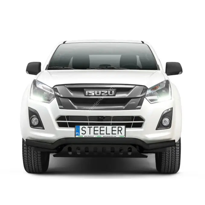 Kufanger til Isuzu D-Max 18-20 lav modell med plate, vist på hvit pickup forfra.