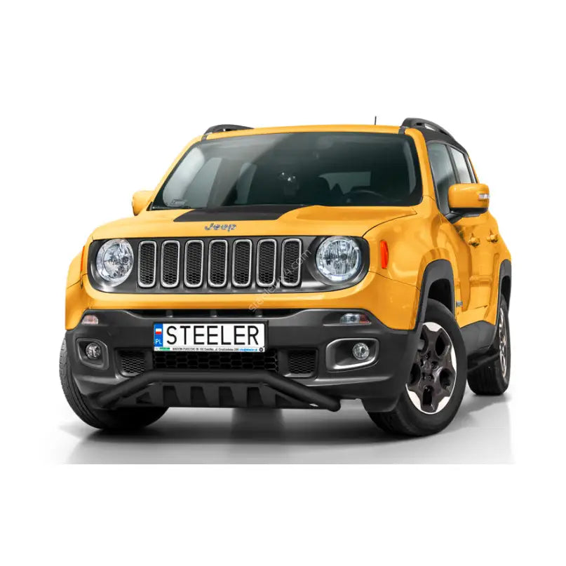 Kufanger på Jeep Renegade 14-18 EC godkjent lav modell, sett rett forfra med svarte detaljer.
