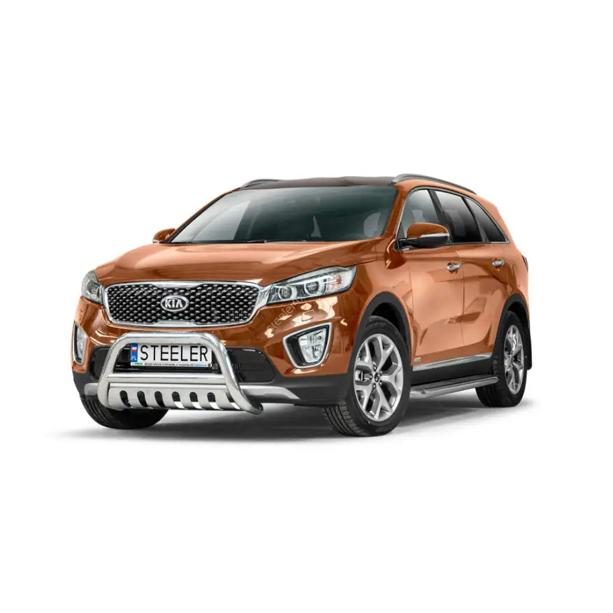 Frontbøyle Kia Sorento 15-18 EC godkjent montert på oransje SUV med sølvfarget kufanger.