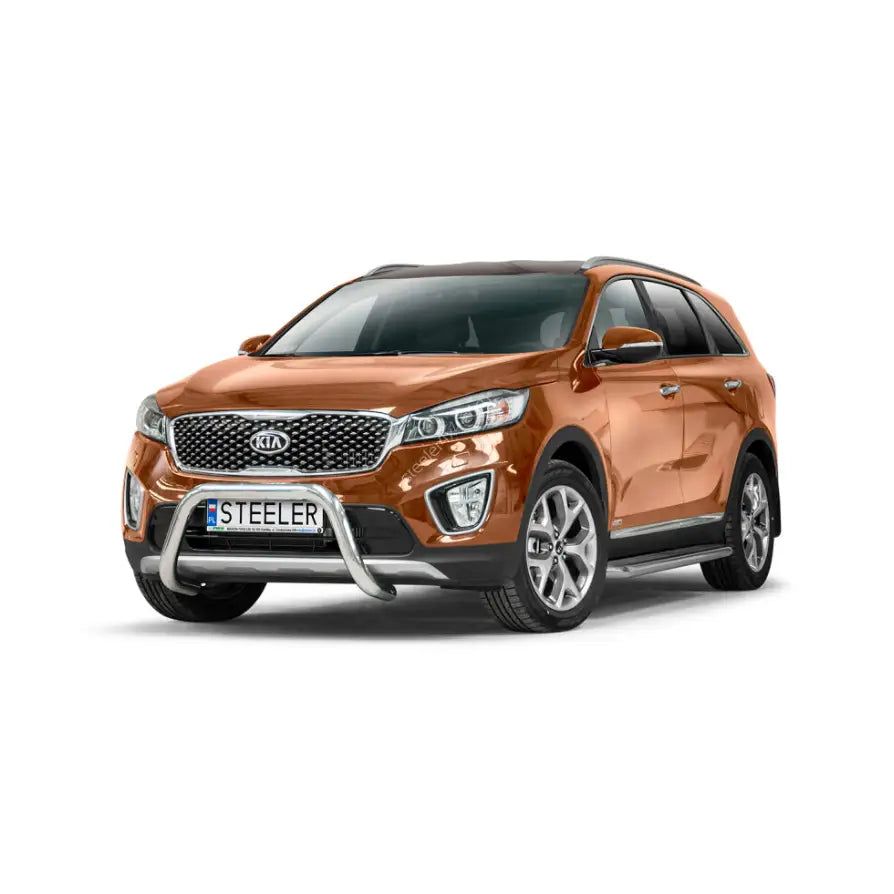 Frontbøyle på Kia Sorento 15-18 EC godkjent stål, montert foran på kobberfarget SUV.