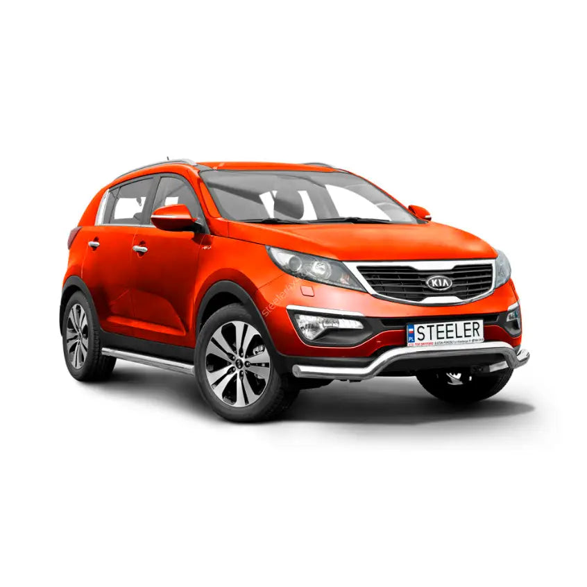 Frontbøyle Kia Sportage 10-15 EC godkjent montert på oransje SUV med kromdetaljer og blanke felger.