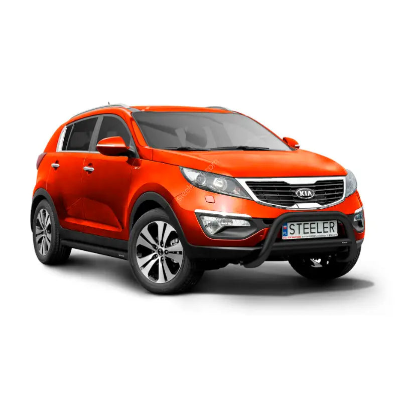 Kufanger på Kia Sportage 10-15 EC godkjent med tverrør, montert på oransje SUV med sølvfelger.