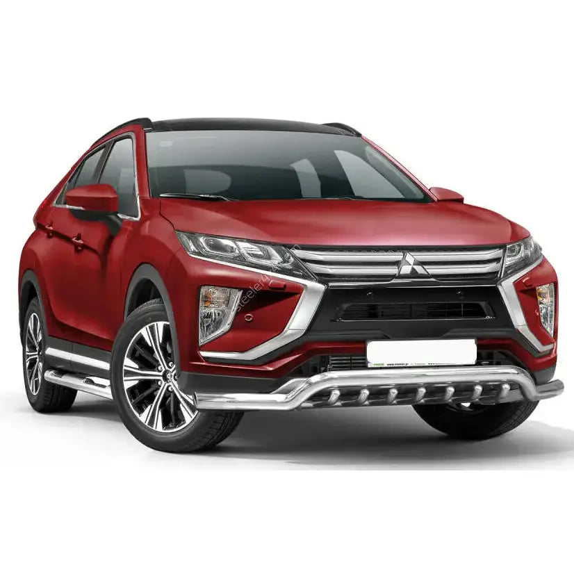 Frontbøyle Mitsubishi Eclipse Cross 17- EC godkjent lav med grill, montert på rød SUV sett skrått forfra.