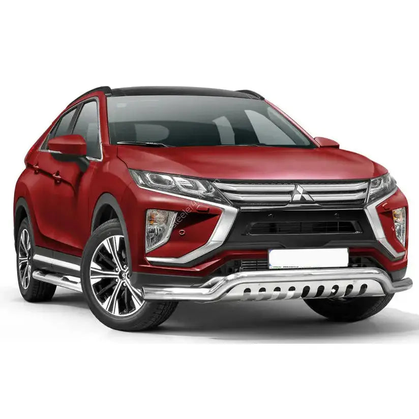 Frontbøyle Mitsubishi Eclipse Cross 17- EC godkjent lav med plate på rød SUV sett forfra.