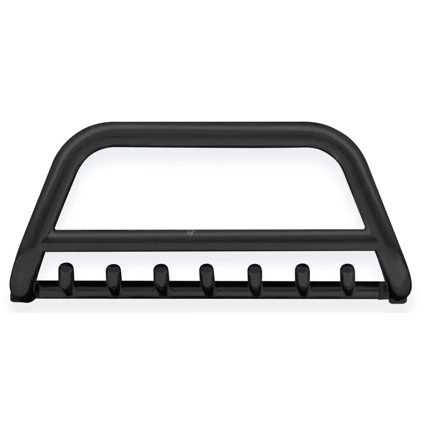 Kufanger Nissan Pathfinder 05-10 EC godkjent, svart metallstativ med buet topp og seks kroker sett forfra.