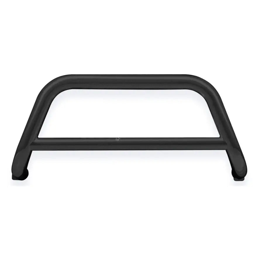 Kufanger til Nissan Qashqai 13-17 i sort metall med matt finish og to horisontale rør, sett forfra.