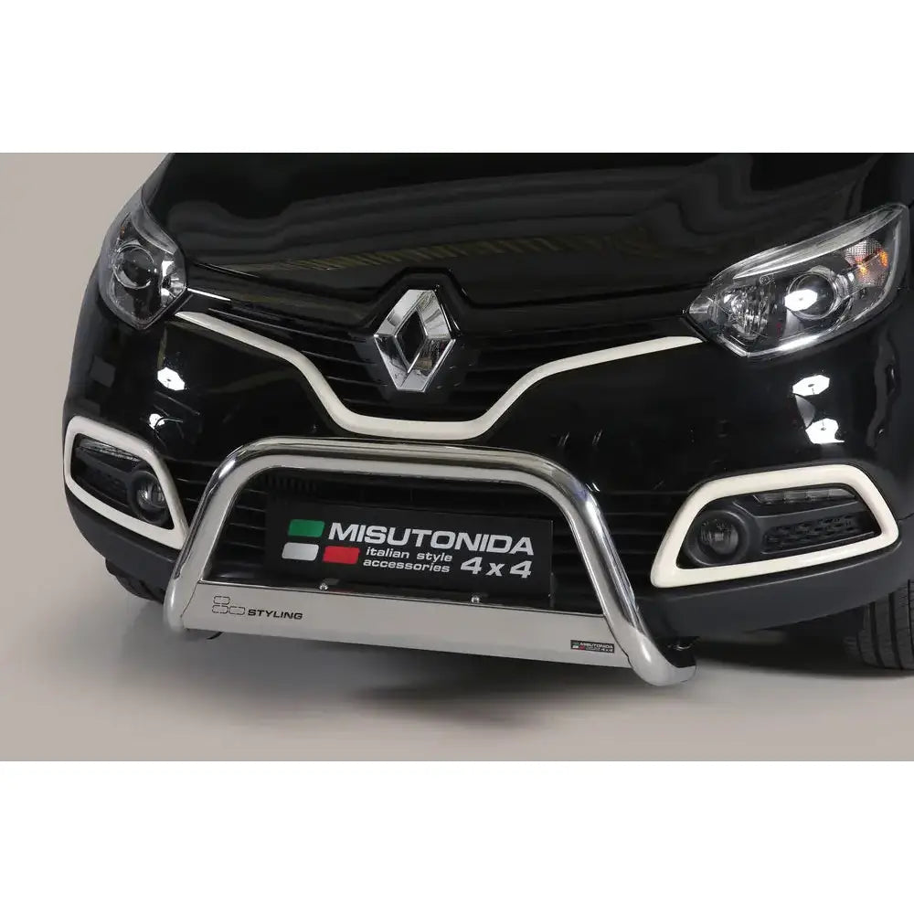 Frontbøyle Renault Captur 13-17 EC godkjent medium bar montert på svart bilfront.