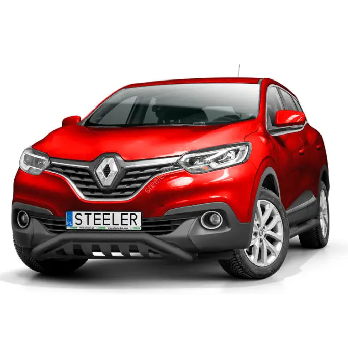 Kufanger på rød Renault Kadjar 16-18 med sorte detaljer og rørformet beskyttelsesstag foran.