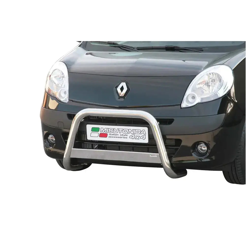 Frontbøyle Renault Kangoo 08-13 EC godkjent medium bar montert på svart bil sett rett forfra.