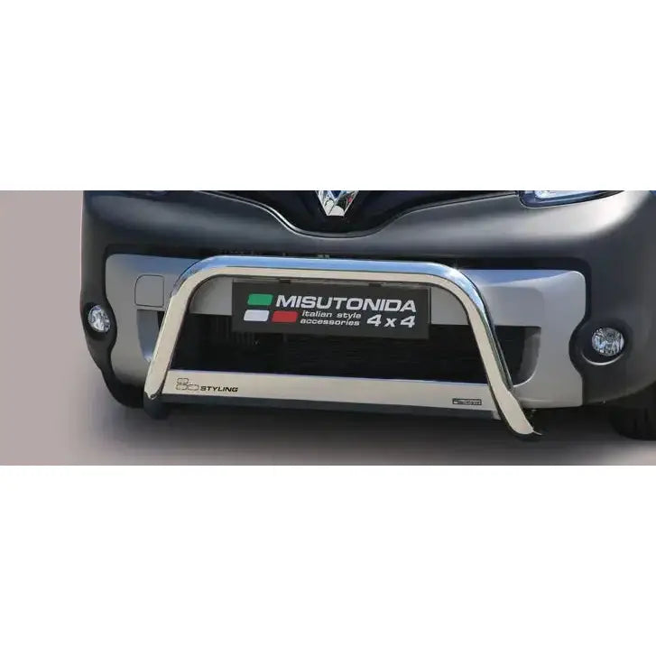 Frontbøyle Renault Kangoo 14-21 EC godkjent medium bar montert foran med synlig logo.