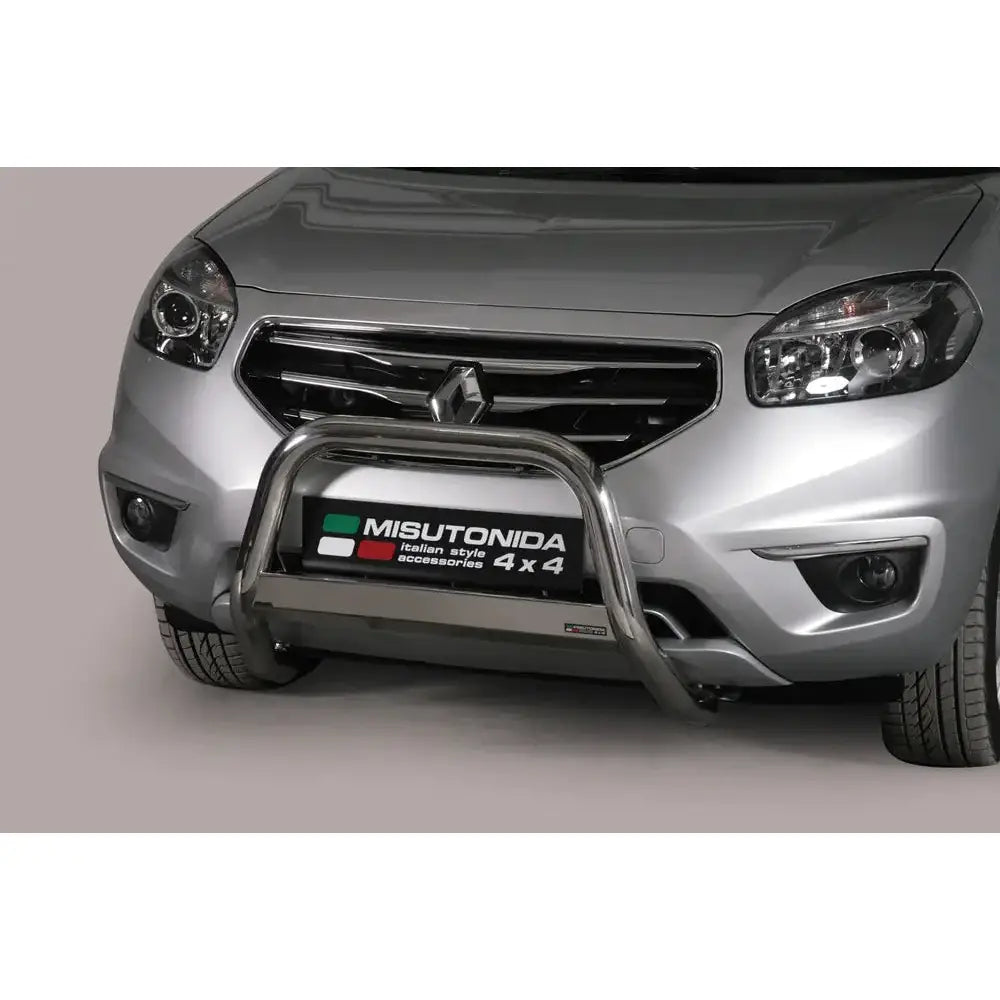 Frontbøyle Renault Koleos 11-15 montert foran grillen med avrundet design og synlig logo på skiltet.