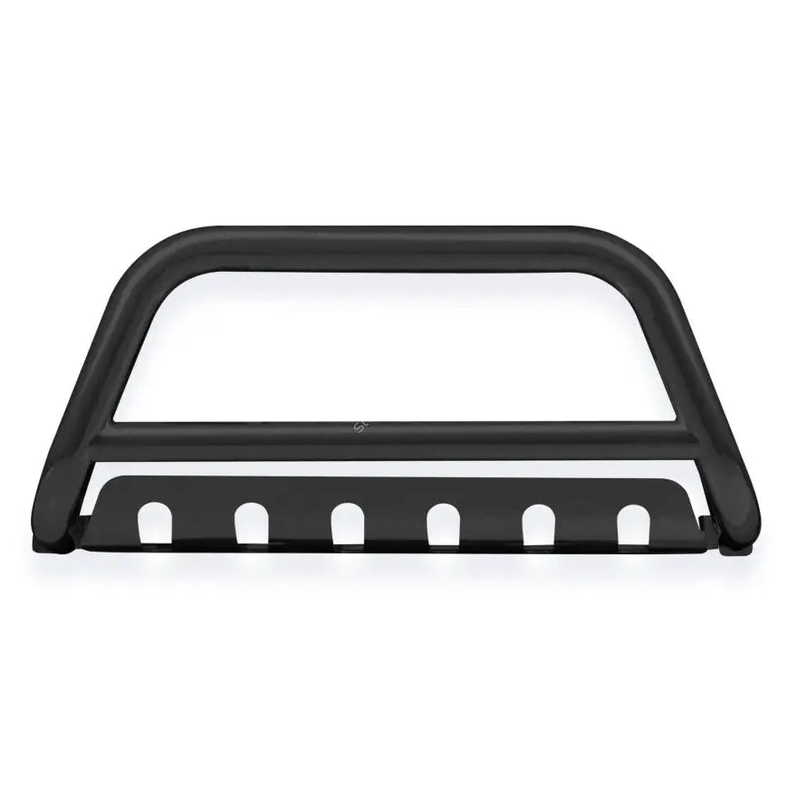 Kufanger Renault Trafic 01-14 i sort metall sett forfra med plate og utsparinger mot hvit bakgrunn.