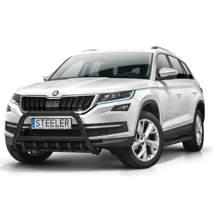 Kufanger til Skoda Kodiaq 16-21 EC godkjent, montert foran grill og skjermer på sølvfarget SUV.