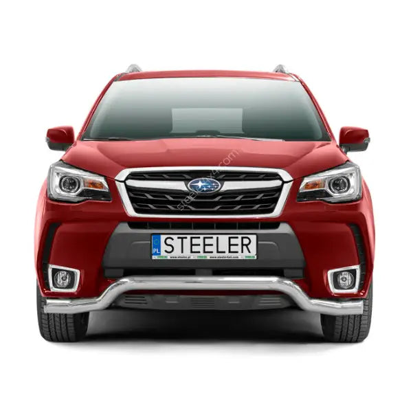 Frontbøyle til Subaru Forester 13-19 i krom på rød SUV sett forfra med EC godkjenning.