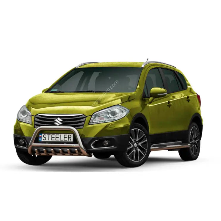 Frontbøyle Suzuki SX4 13-16 EC godkjent montert på grønn SUV med sølv kufanger og svarte felger.