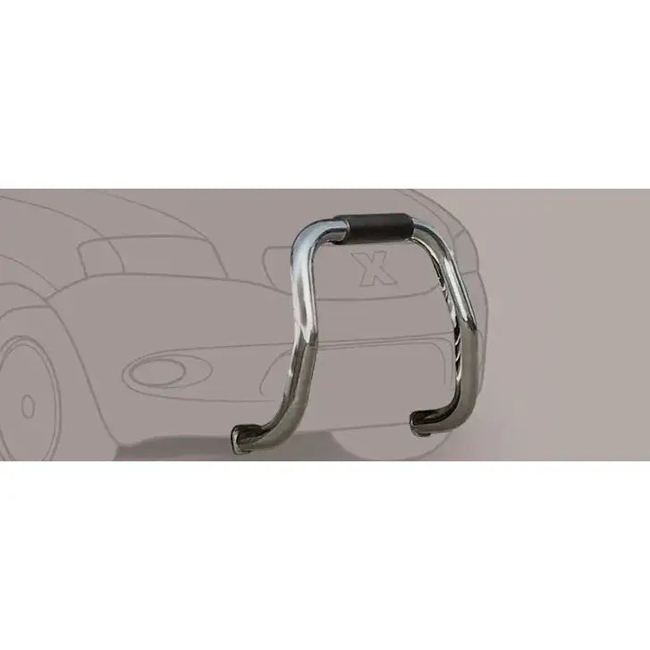 Frontbøyle til Toyota 4Runner 92-96 i krom med sort beskyttelsesplate, sett forfra mot bilfront.