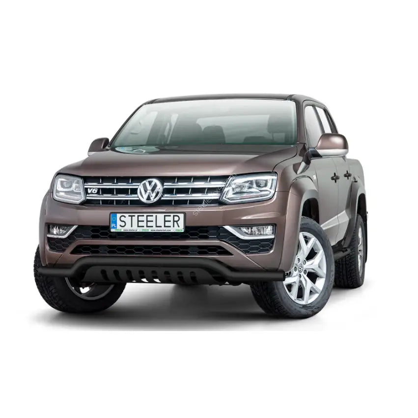Kufanger på Volkswagen Amarok 09-16 med lav EC-godkjent frontbøyle og synlig STELLER-skilt.