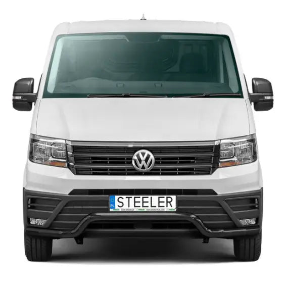 Kufanger på Volkswagen Crafter 17- EC godkjent lav, sett forfra med svart frontgrill og VW-logo.