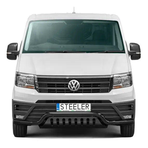 Kufanger til Volkswagen Crafter 17- EC godkjent lav med plate montert på hvit varebil.