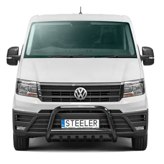 Kufanger til Volkswagen Crafter 17-, sort frontbøyle montert foran med synlig "STEELER" nummerplate.