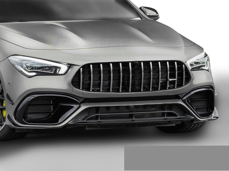 Svart frontfanger Mercedes CLA W118 sport-stil komplett sett visning fra siden